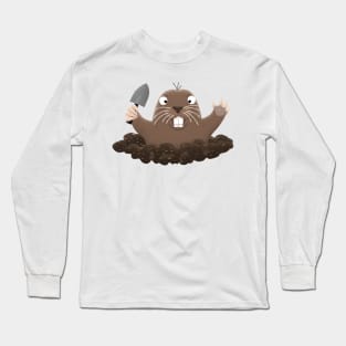 Funny pocket gopher digging cartoon illustration Long Sleeve T-Shirt